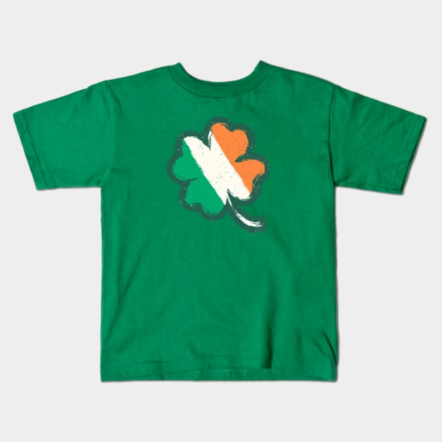 Vintage lucky four leaf clover with Irish flag. Kids T-Shirt by Sir13